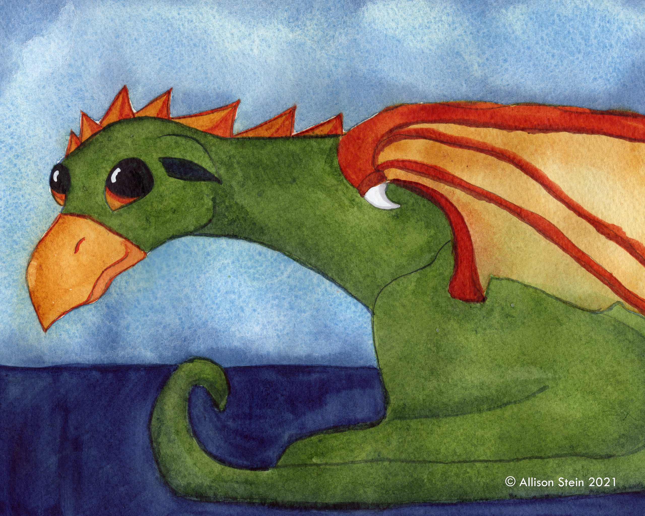 As Is The Case With Dragons, Original Watercolor by Allison Stein 2021